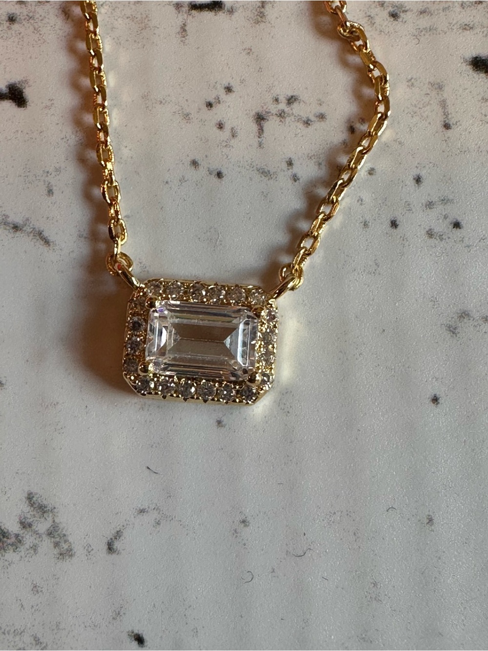 By Adina Eden Gold CZ Baguette Halo Pendant Necklace NWOT